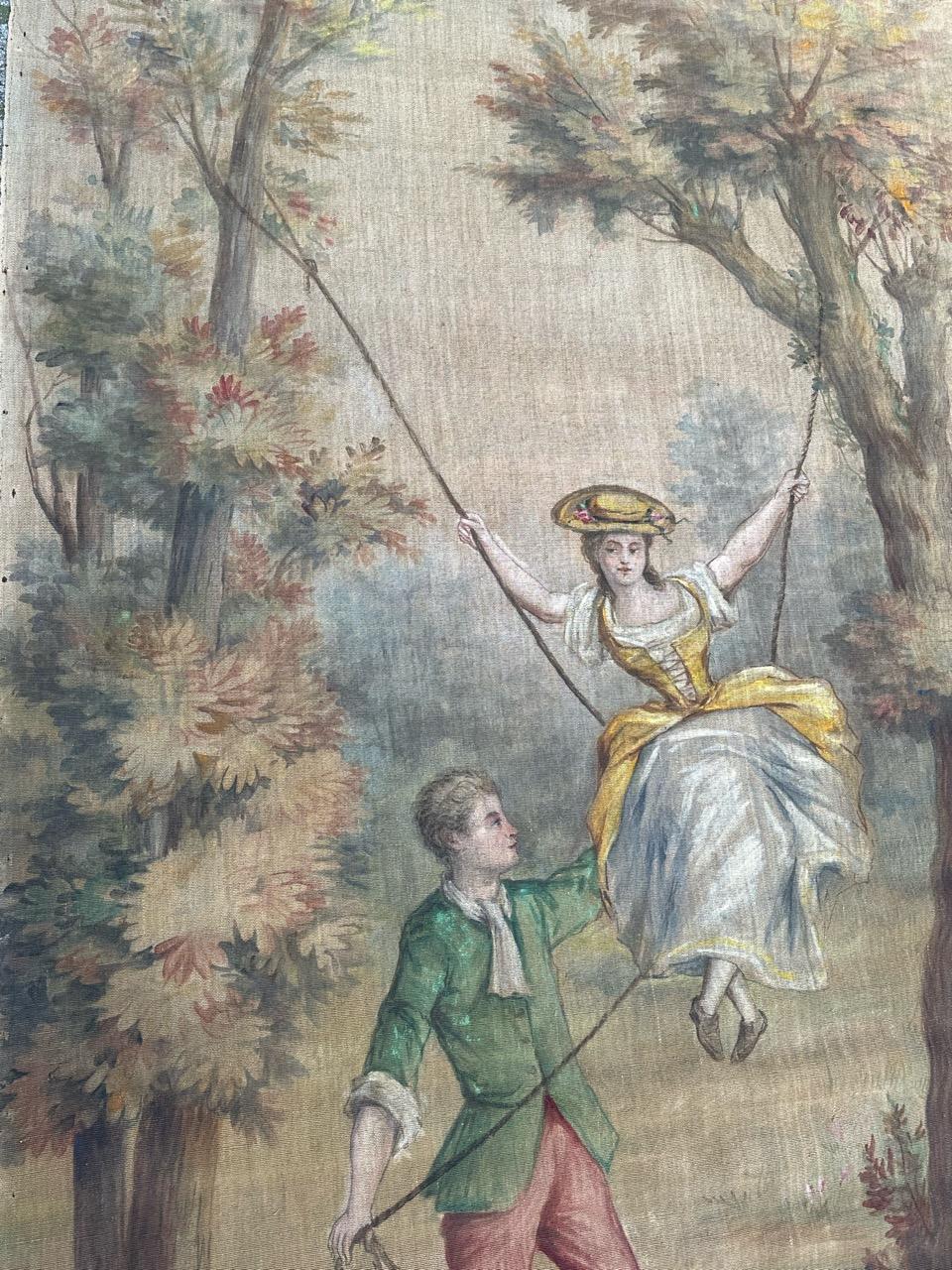 Bonito tapiz antiguo de cartón pintado a mano Francés en venta