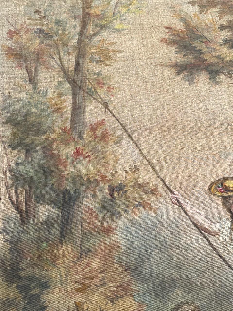 Bonito tapiz antiguo de cartón pintado a mano en venta 1