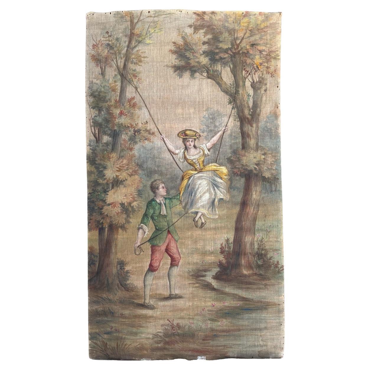 Bonito tapiz antiguo de cartón pintado a mano en venta