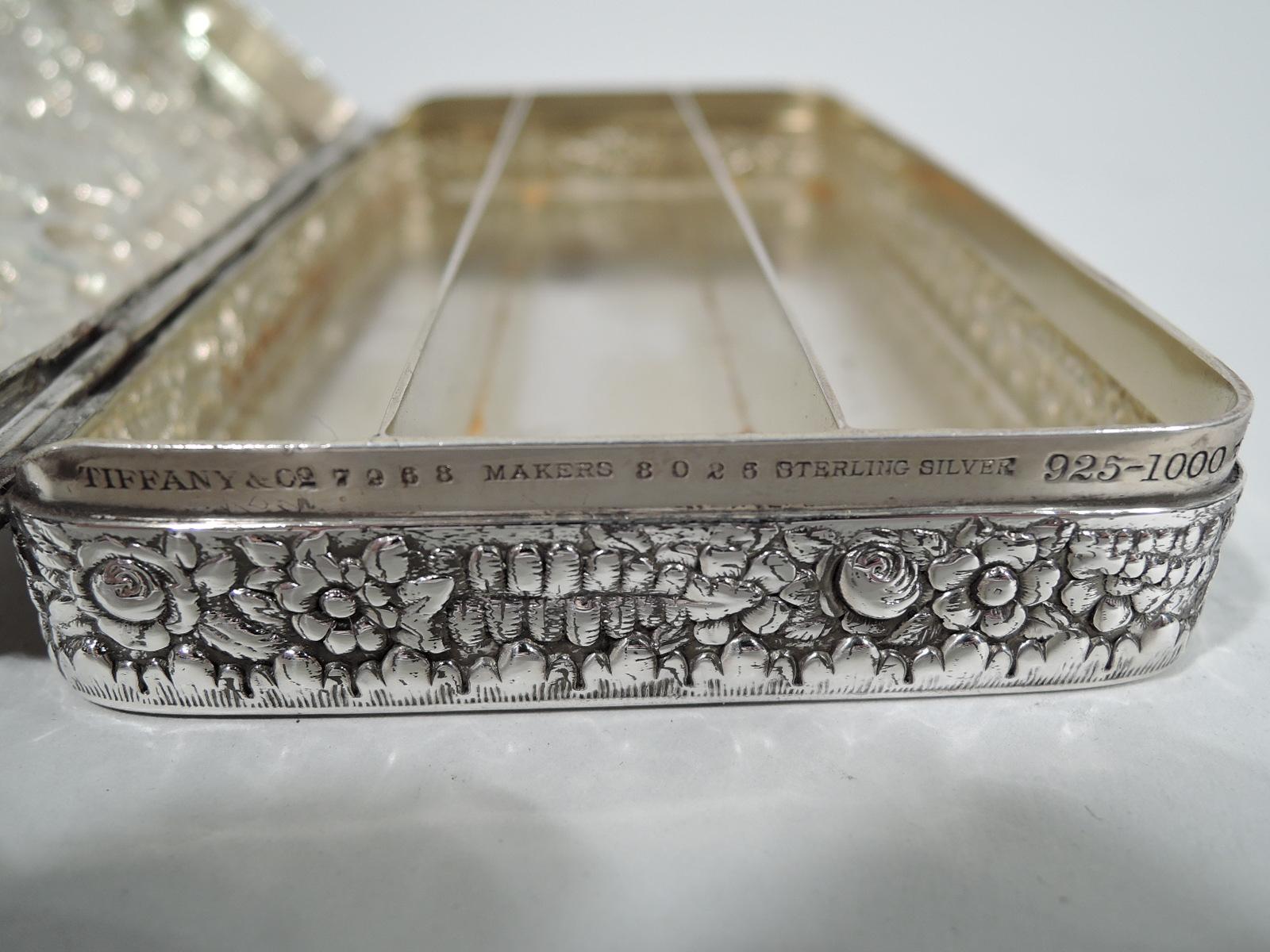 Pretty Antique Tiffany Repousse Sterling Silver Box In Excellent Condition In New York, NY