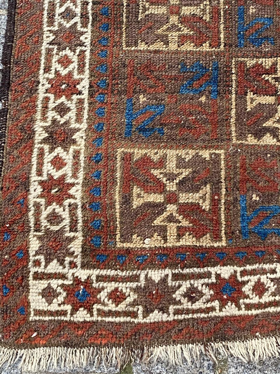 Hand-Knotted Bobyrug’s Pretty Antique Tribal Baluch Rug For Sale