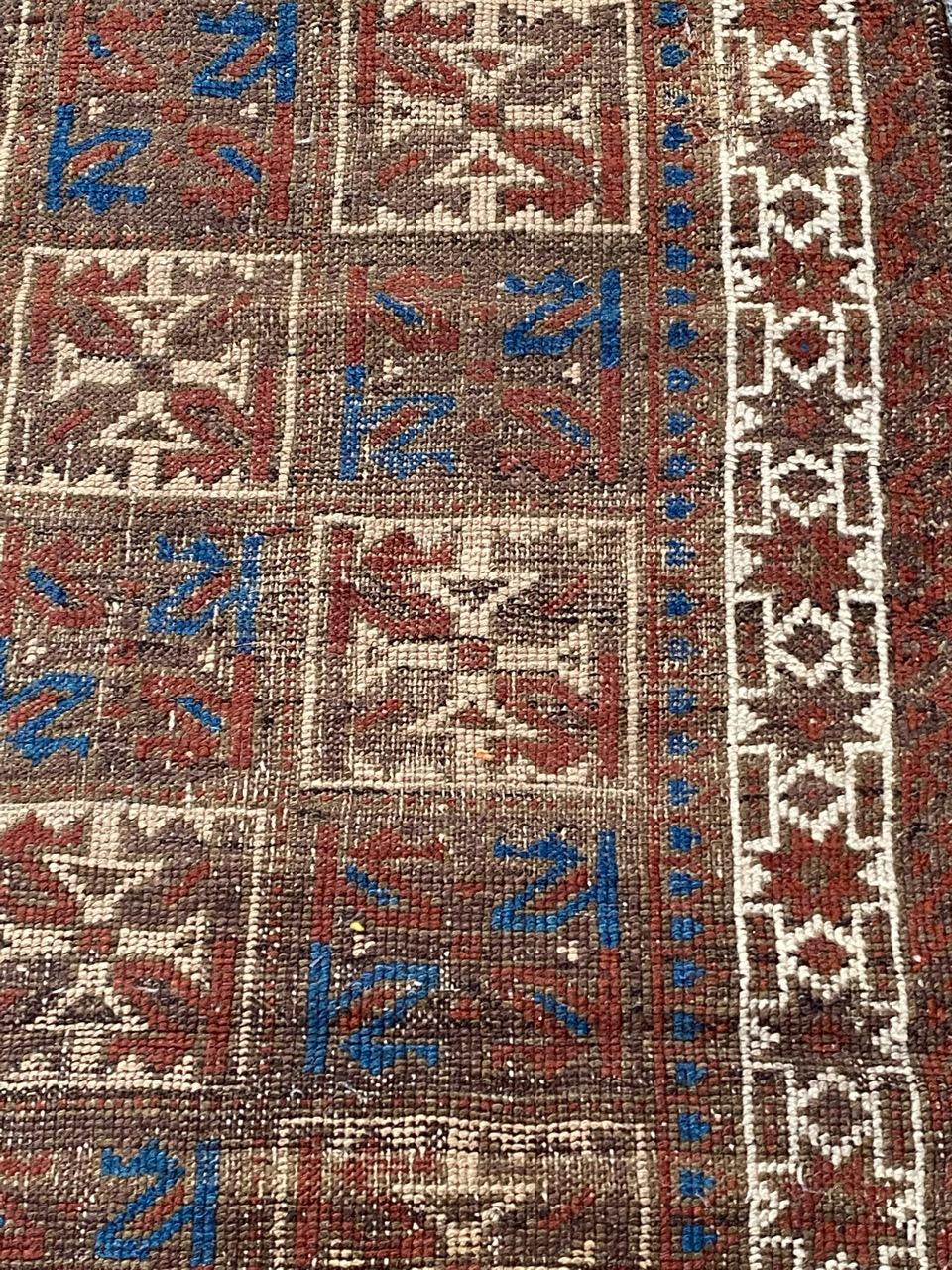 Wool Bobyrug’s Pretty Antique Tribal Baluch Rug For Sale