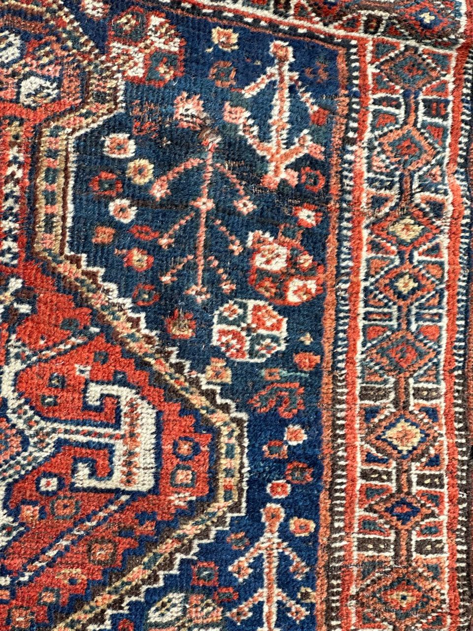 Hand-Knotted Pretty antique tribal Shiraz rug  For Sale