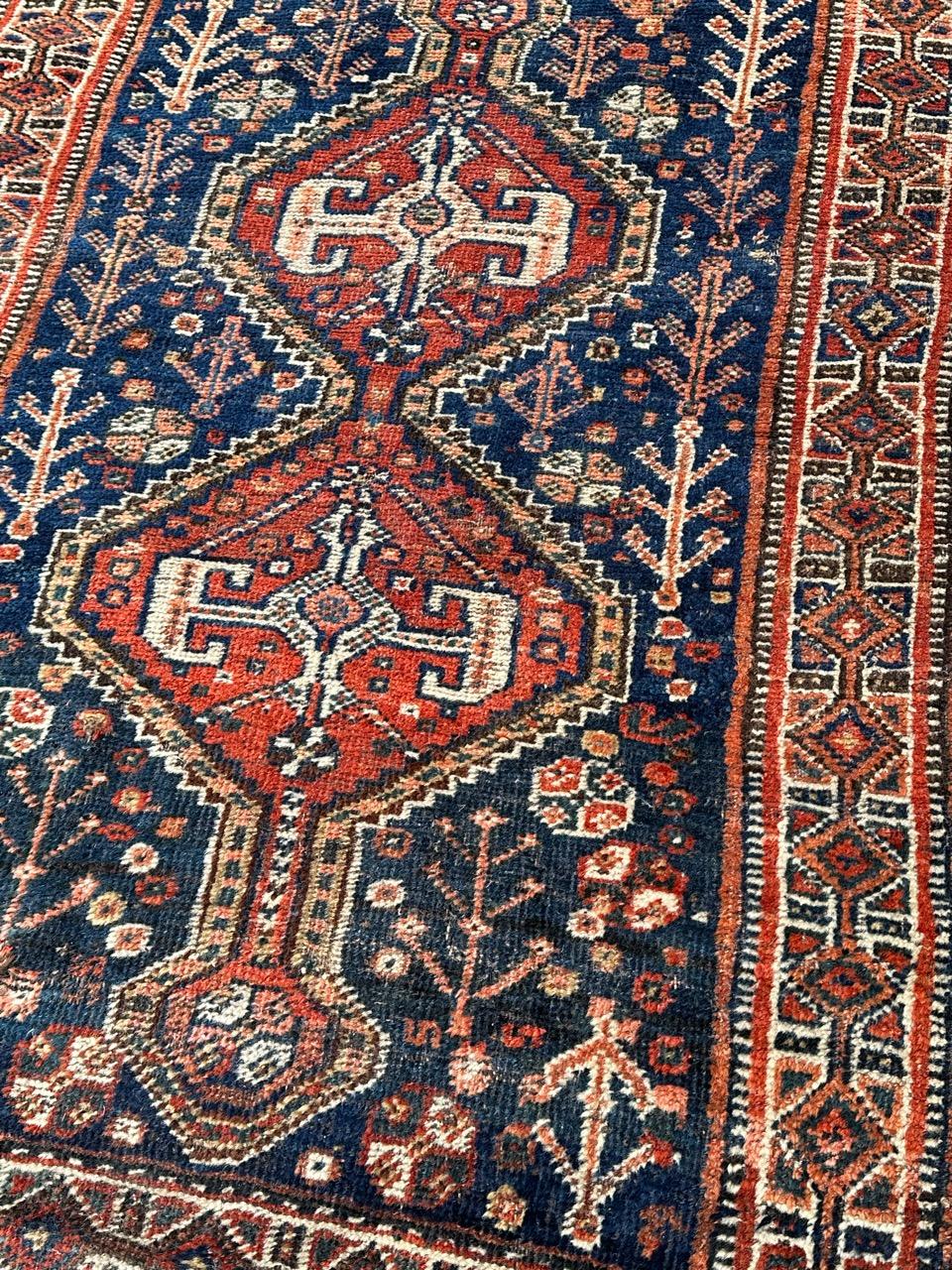 Wool Pretty antique tribal Shiraz rug  For Sale