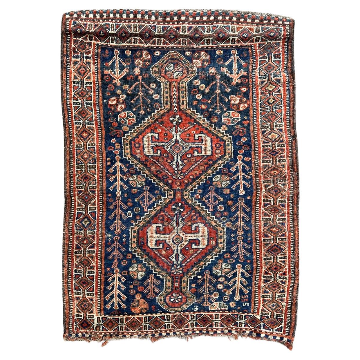 Pretty antique tribal Shiraz rug  For Sale