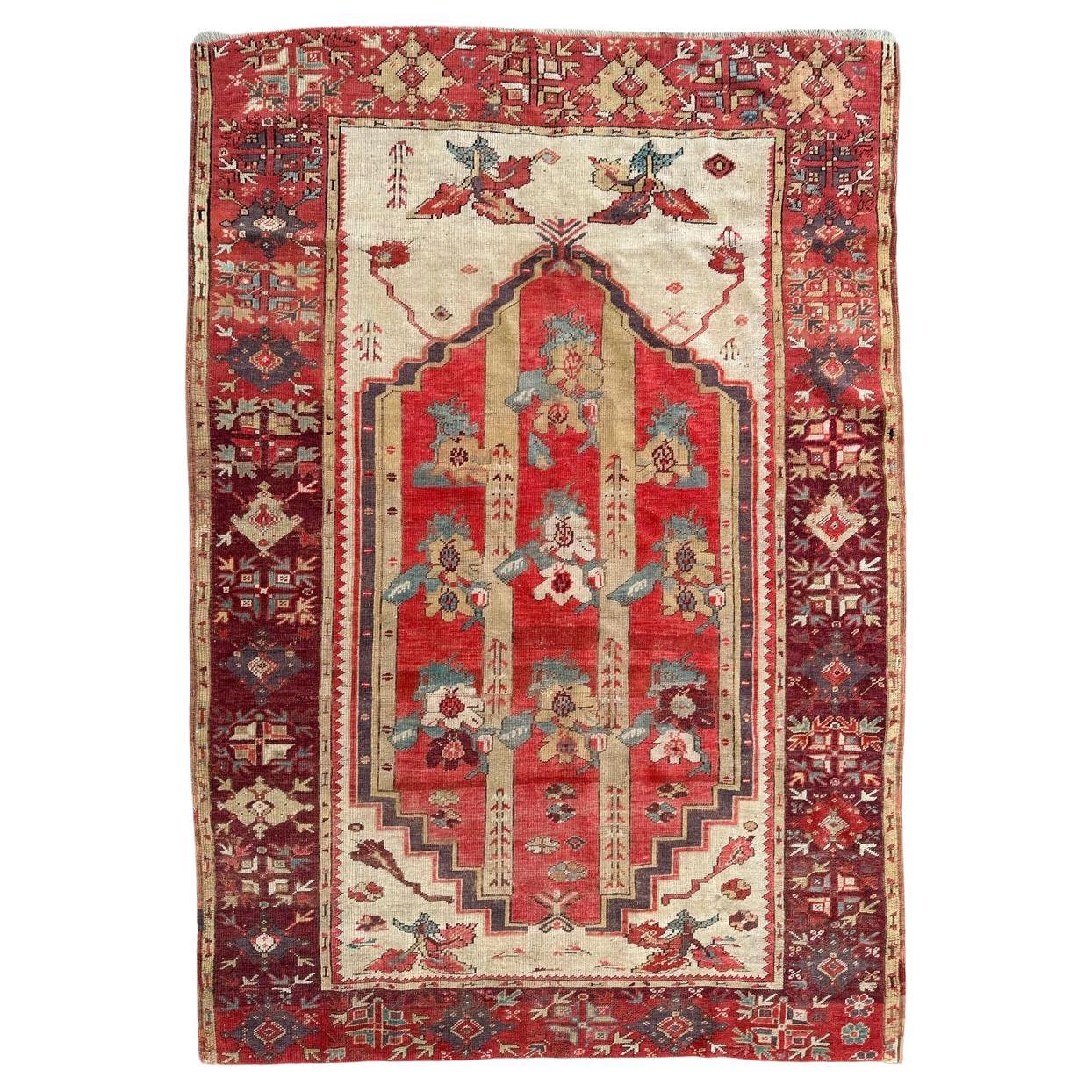 Bobyrug's Pretty antique Turkish fine early 19th century rug (Joli tapis ancien turc du début du 19ème siècle) 
