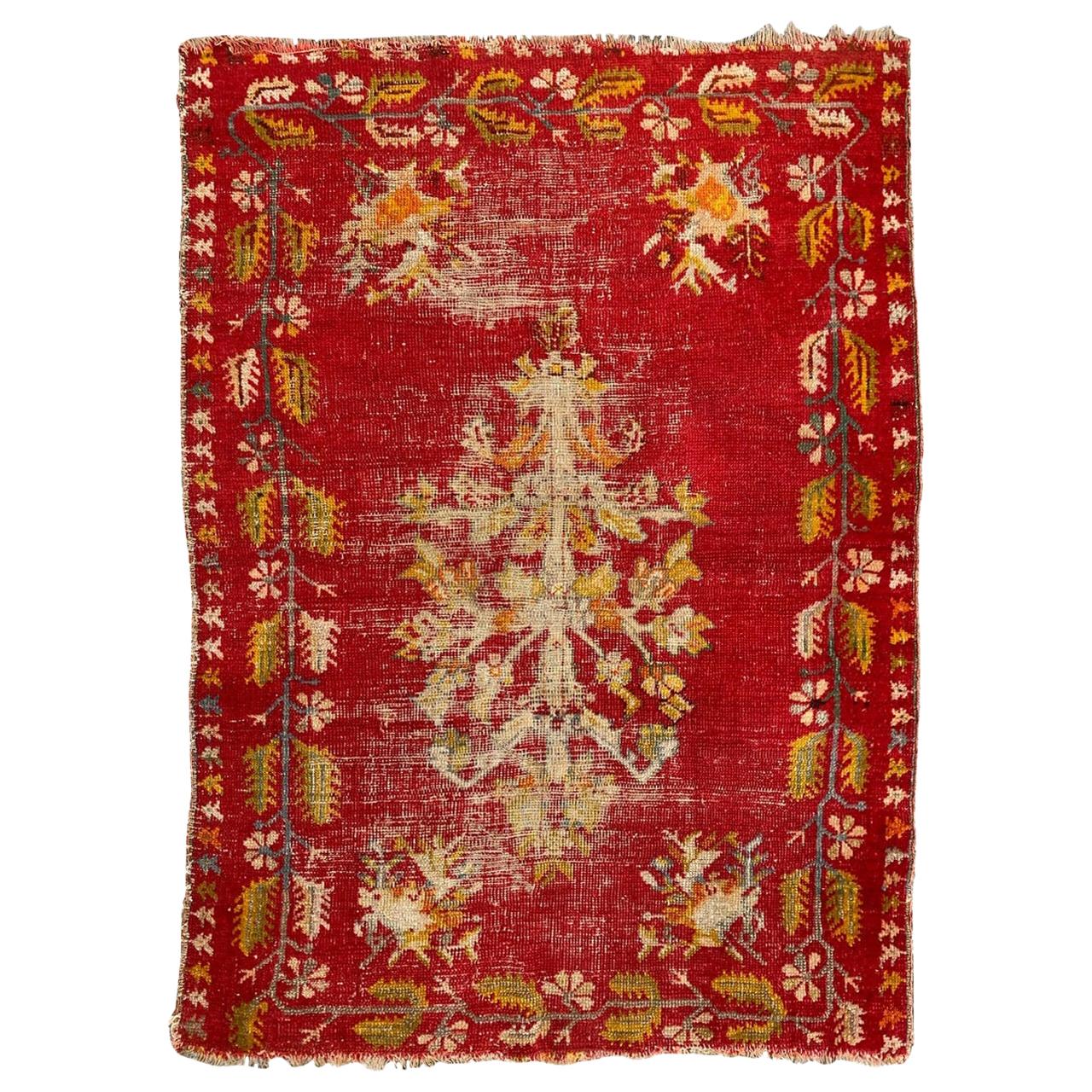 Bobyrug’s Pretty Antique Turkish Rug For Sale