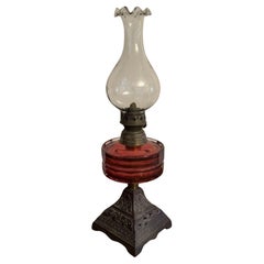 Pretty Antique Victorian cranberry glass oil lamp