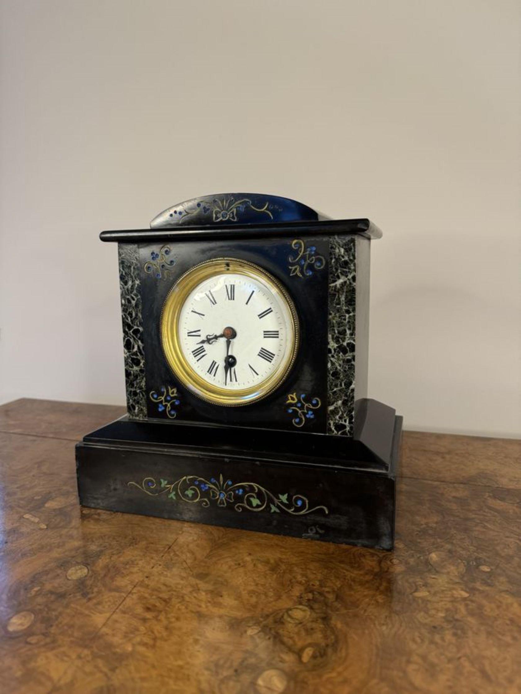 Marble Pretty antique Victorian marble mantle clock For Sale