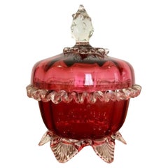 Pretty Antique Victorian quality cranberry glass lidded bowl