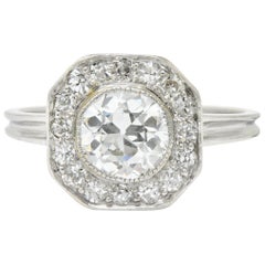 Pretty Art Deco 1.58 Carat Diamond Platinum Halo Engagement Ring Pretty Art Deco 1.58 Carat Diamond Platinum Halo Engagement Ring