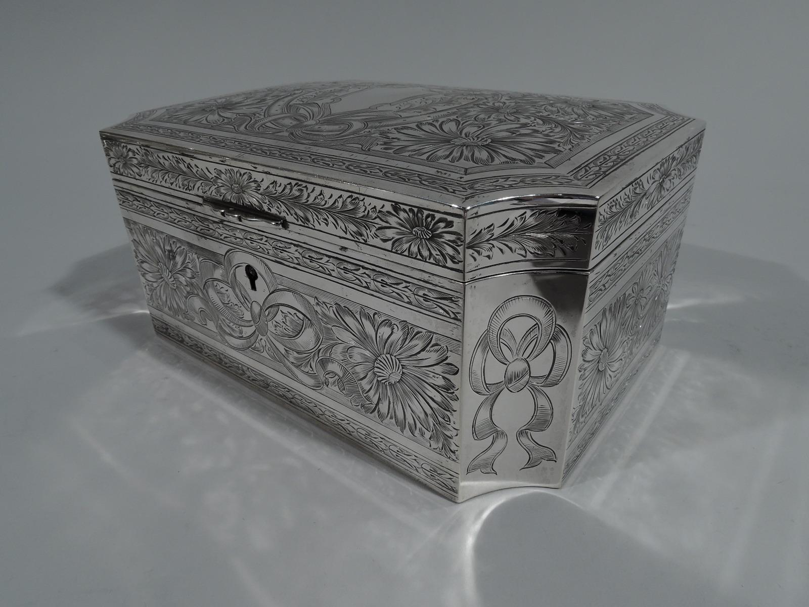 American Pretty Art Nouveau Sterling Silver Jewelry Casket Box by Gorham