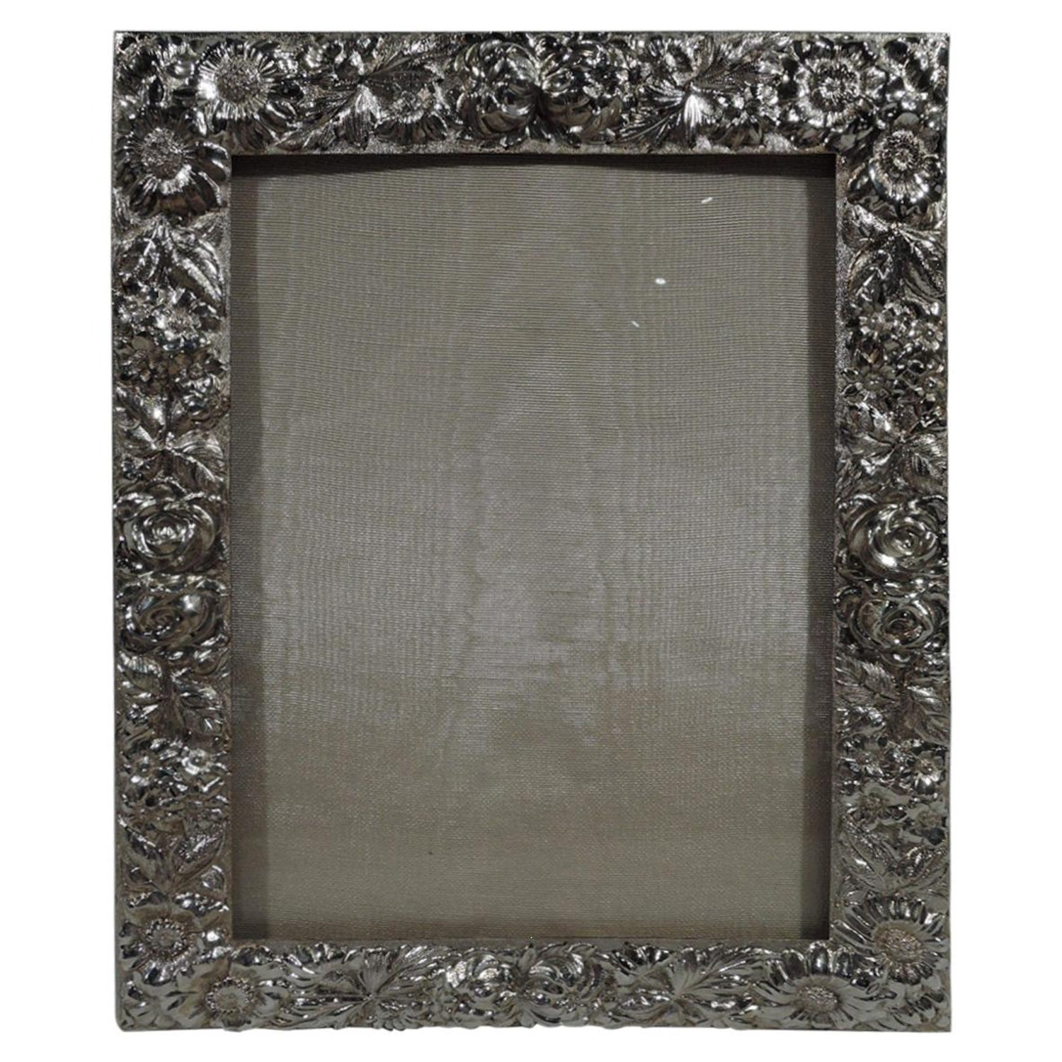 Pretty Baltimore Repousse Sterling Silver Picture Frame By Stieff