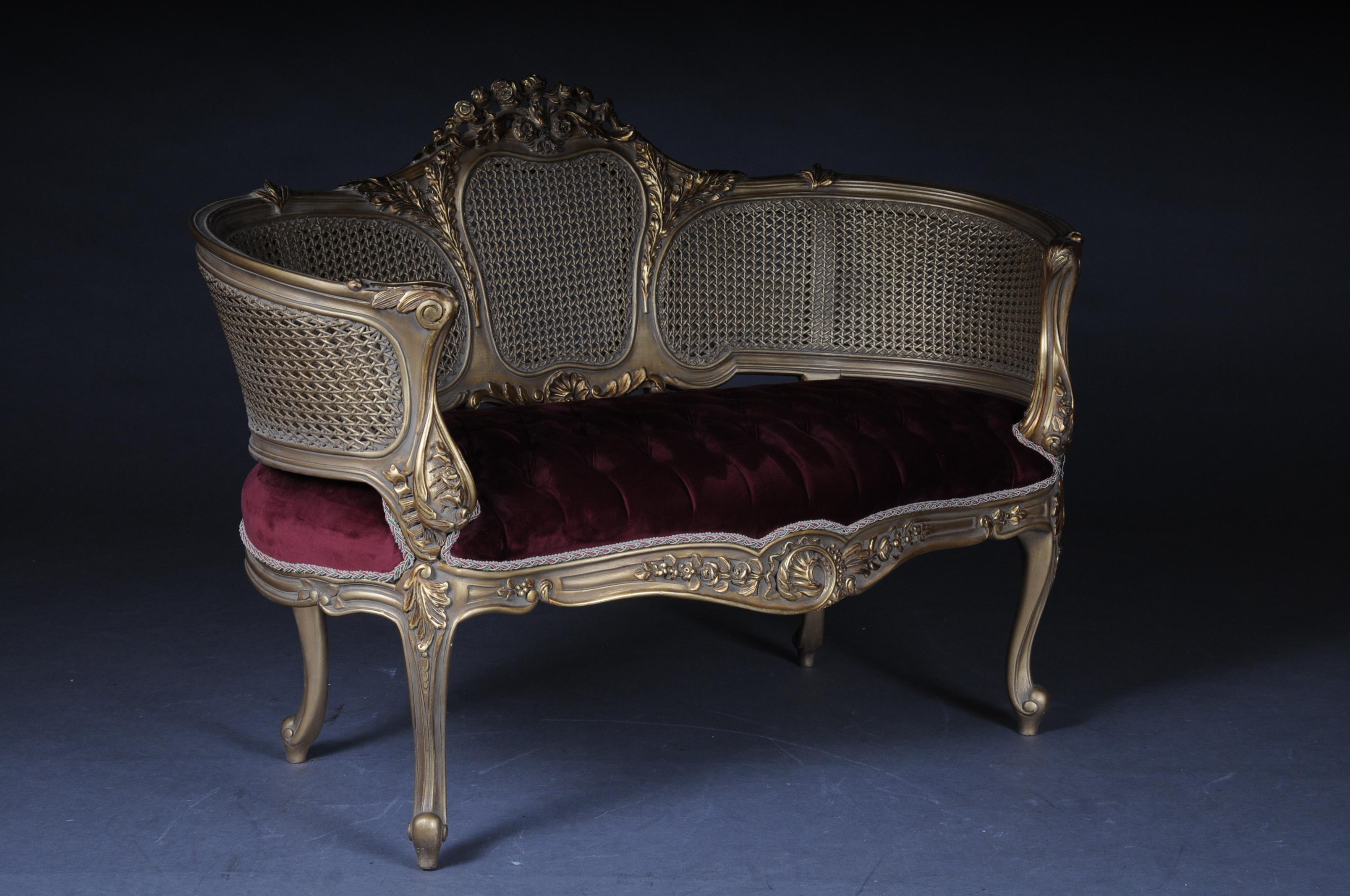 Beech Pretty Baroque Bench, Sofa in Louis XV Style