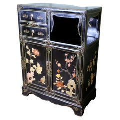 Bonito Armario de Chinoiserie Negro Decorado con Pájaros y Flores