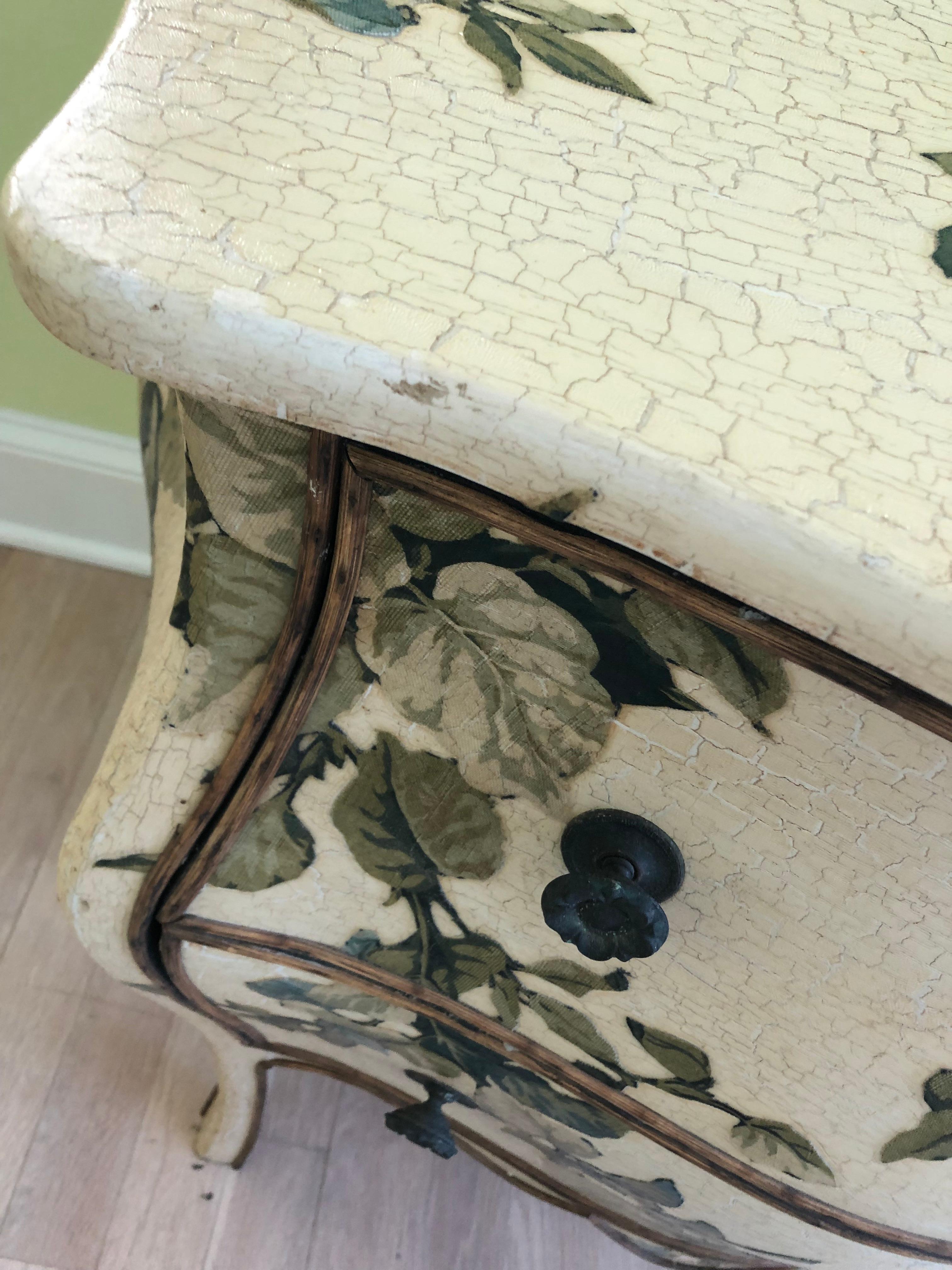 Pretty Bombay Style Painted & Decoupaged Chest of Drawers In Good Condition For Sale In Hopewell, NJ