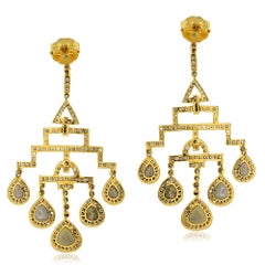 Pretty Chandelier Earring with Ice Diamond in 18 Karat Yellow Gold
