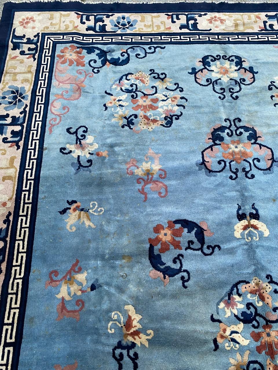 Late 20th Century Bobyrug’s Pretty Chinese Art Deco Peking Rug For Sale