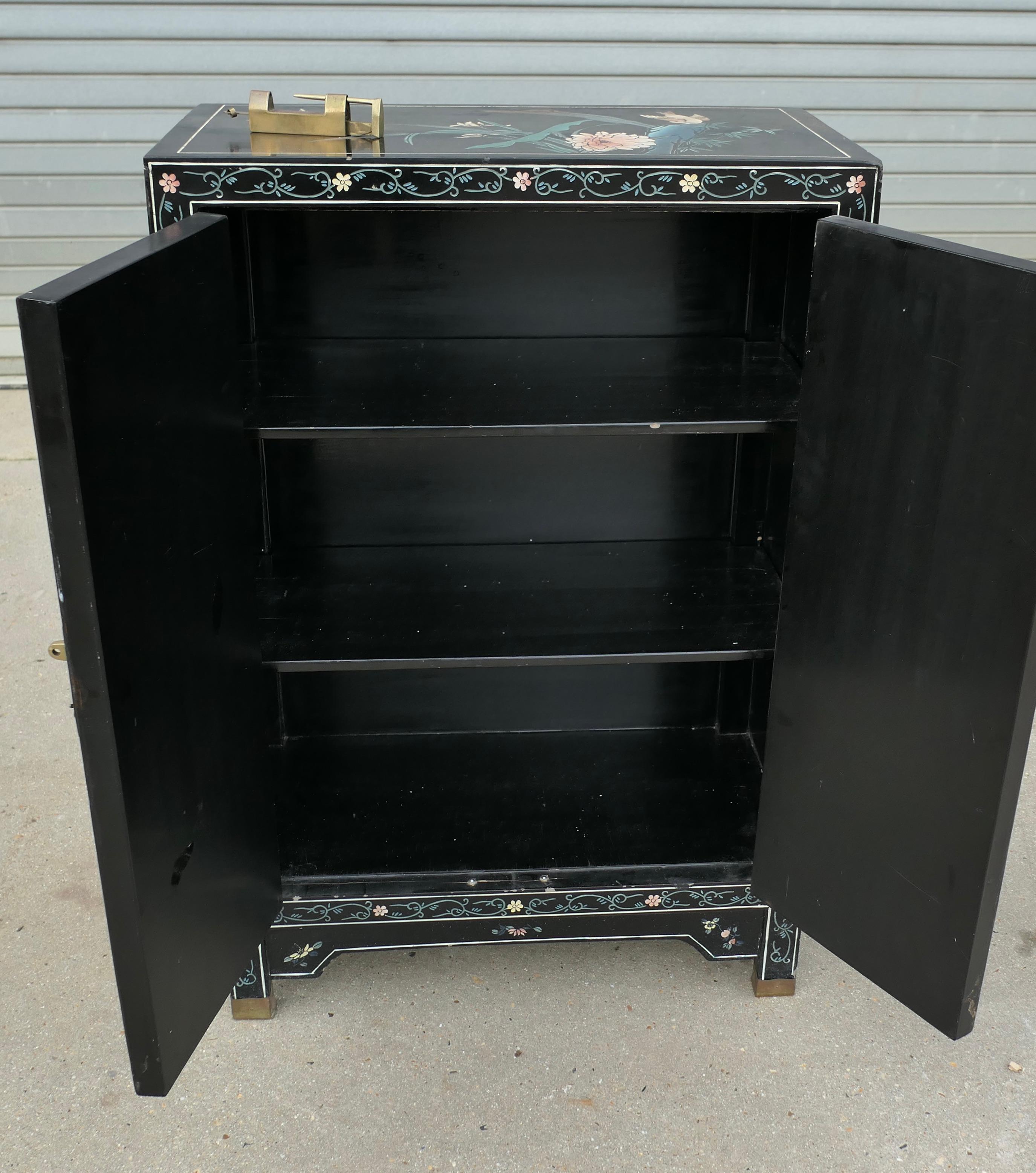 Pretty Chinoiserie Cupboard Decorated with Birds and Flowers n For Sale 2
