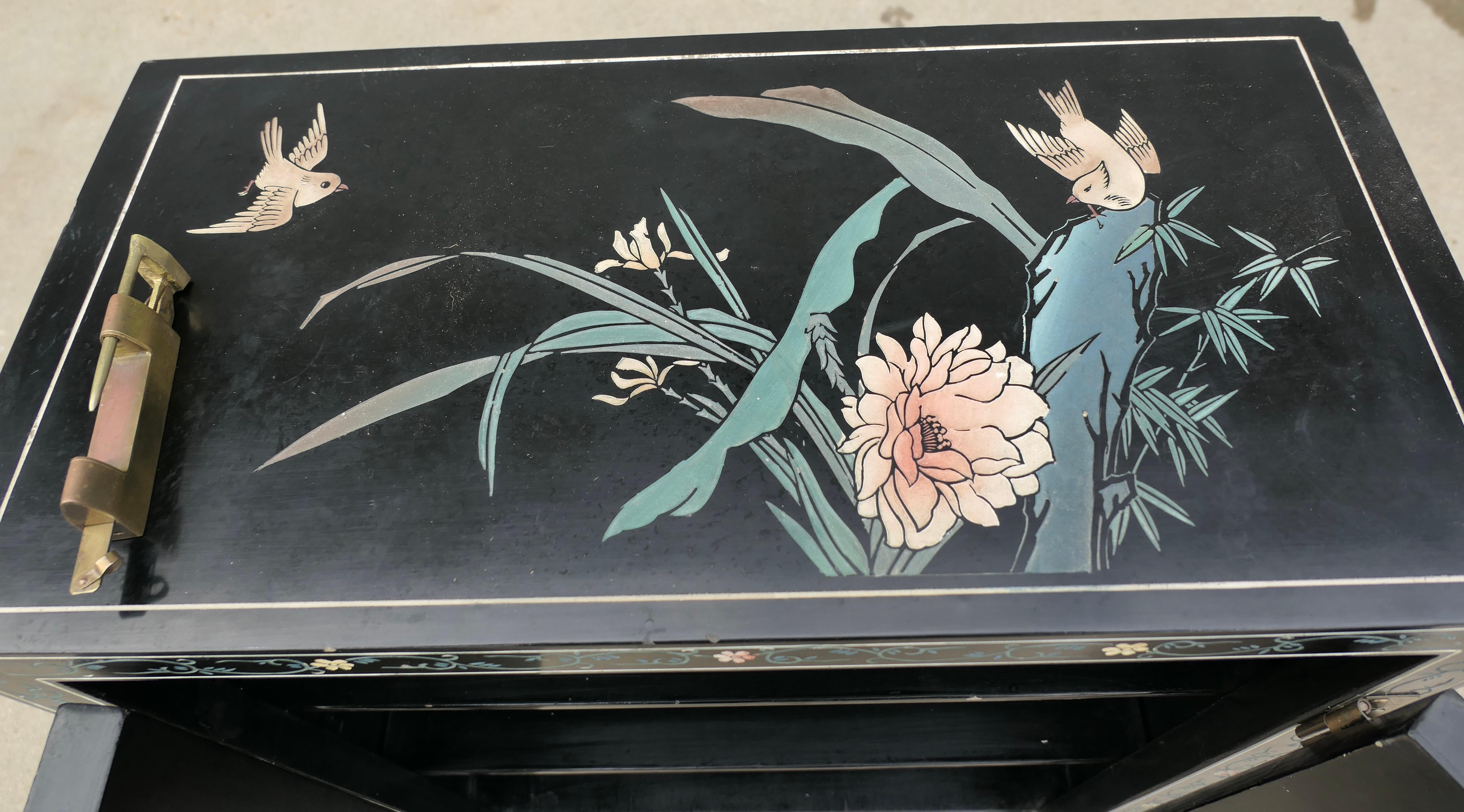 Pretty Chinoiserie Cupboard Decorated with Birds and Flowers n For Sale 3