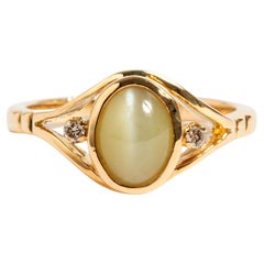 Chrysoberyll & Diamant-Ring, 18 Karat Gelbgold