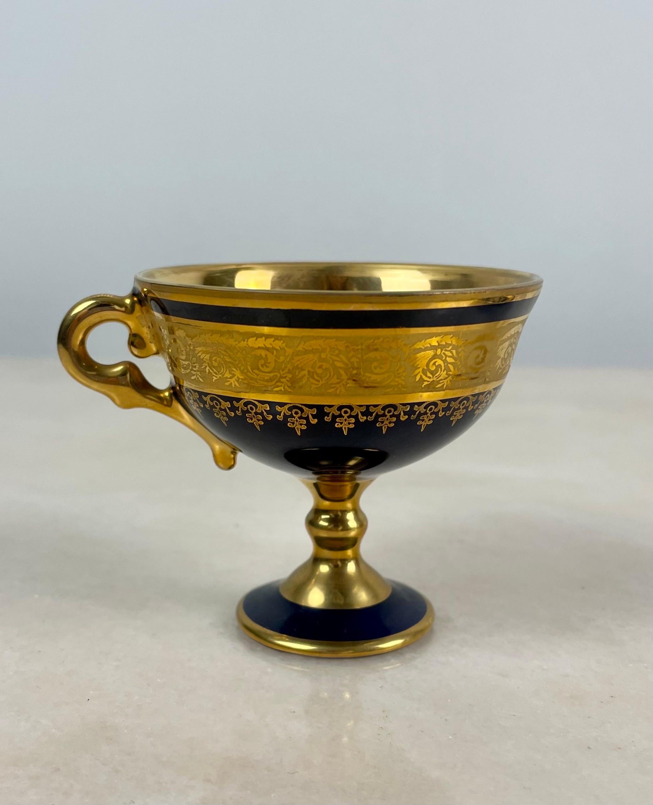 Mid-20th Century Pretty Cup and Saucer in Cobalt Blue and Gold Limoges Porcelain, circa 1950