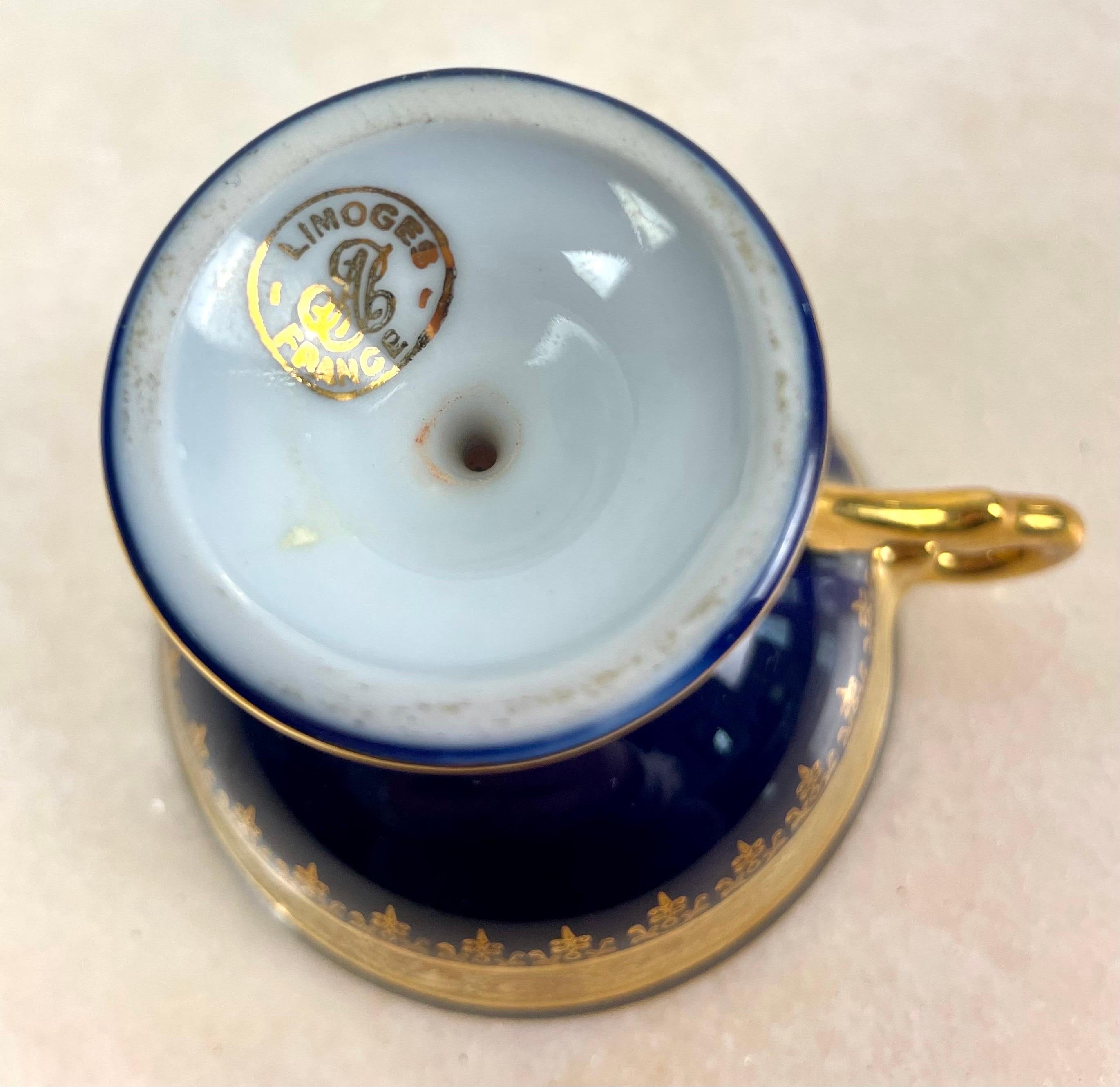 Pretty Cup and Saucer in Cobalt Blue and Gold Limoges Porcelain, circa 1950 3