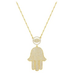 Pretty Round Diamond 14K Gold Hamsa Eye Necklace