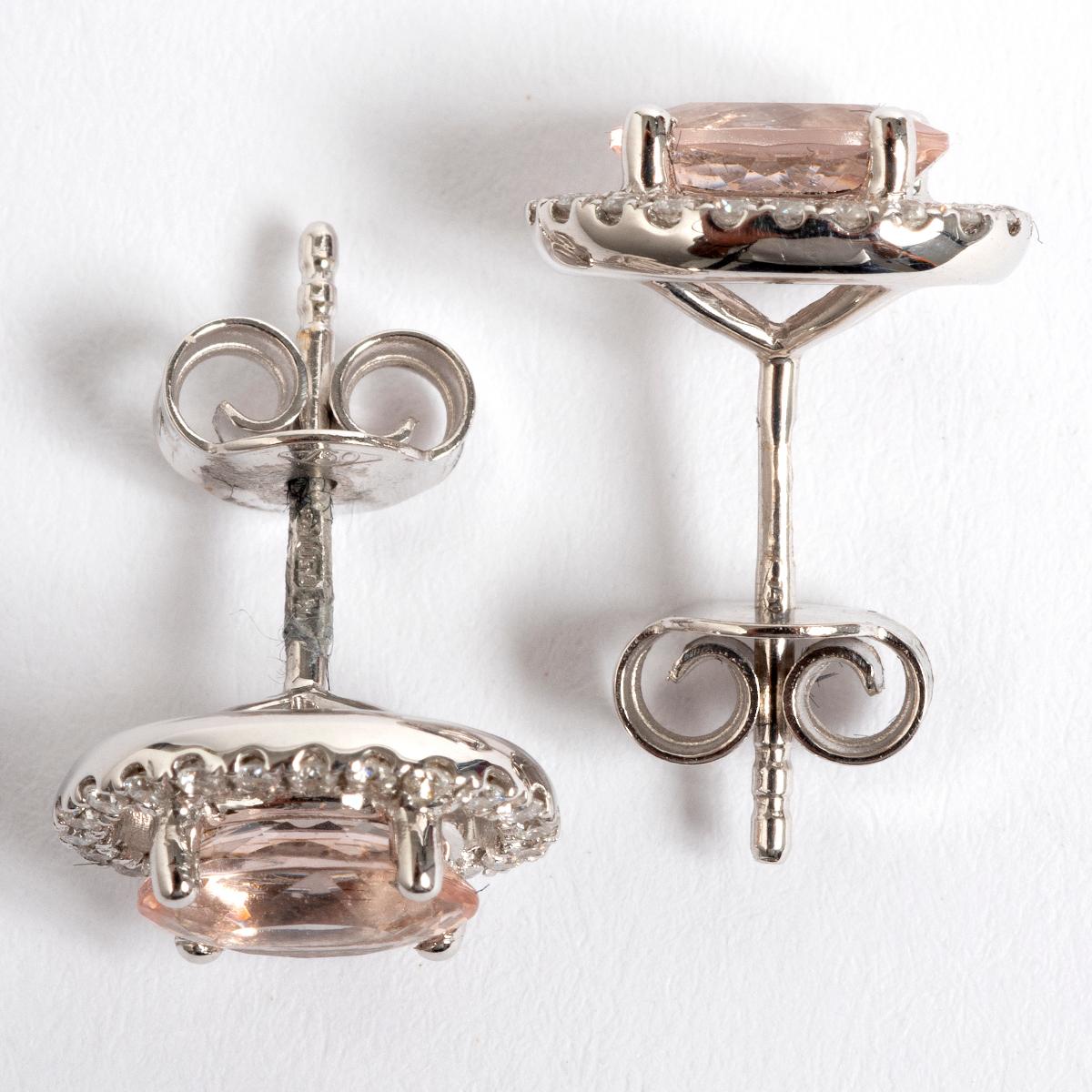 Mixed Cut Diamond & Morganite Earrings, Set in 18 Carat White Gold. For Sale