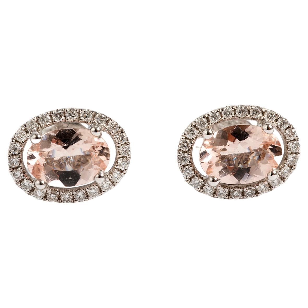 Diamond & Morganite Earrings, Set in 18 Carat White Gold. For Sale