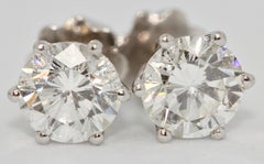 Pretty Diamond Solitaire Stud Earrings, 18 Karat White Gold