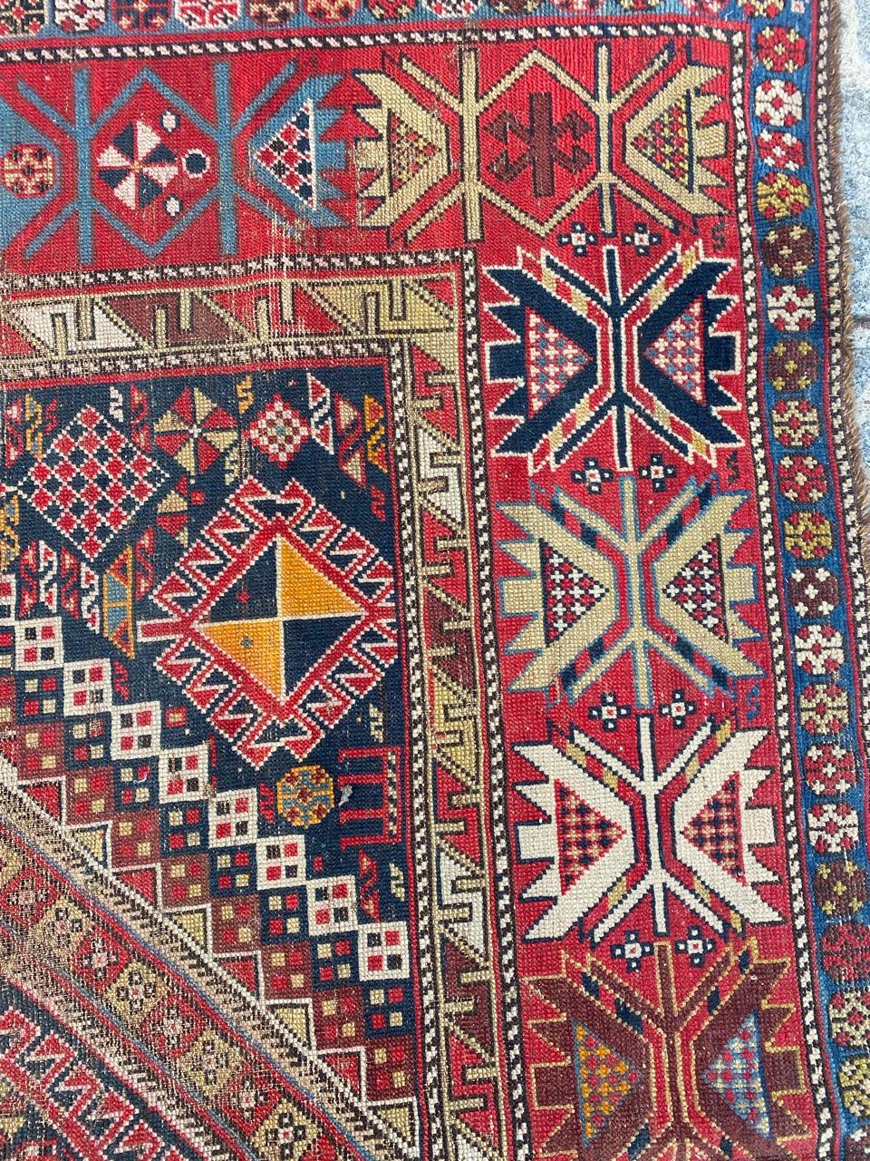 Bobyrug’s Pretty Distressed Antique Shirwan Daghistan Rug For Sale 3