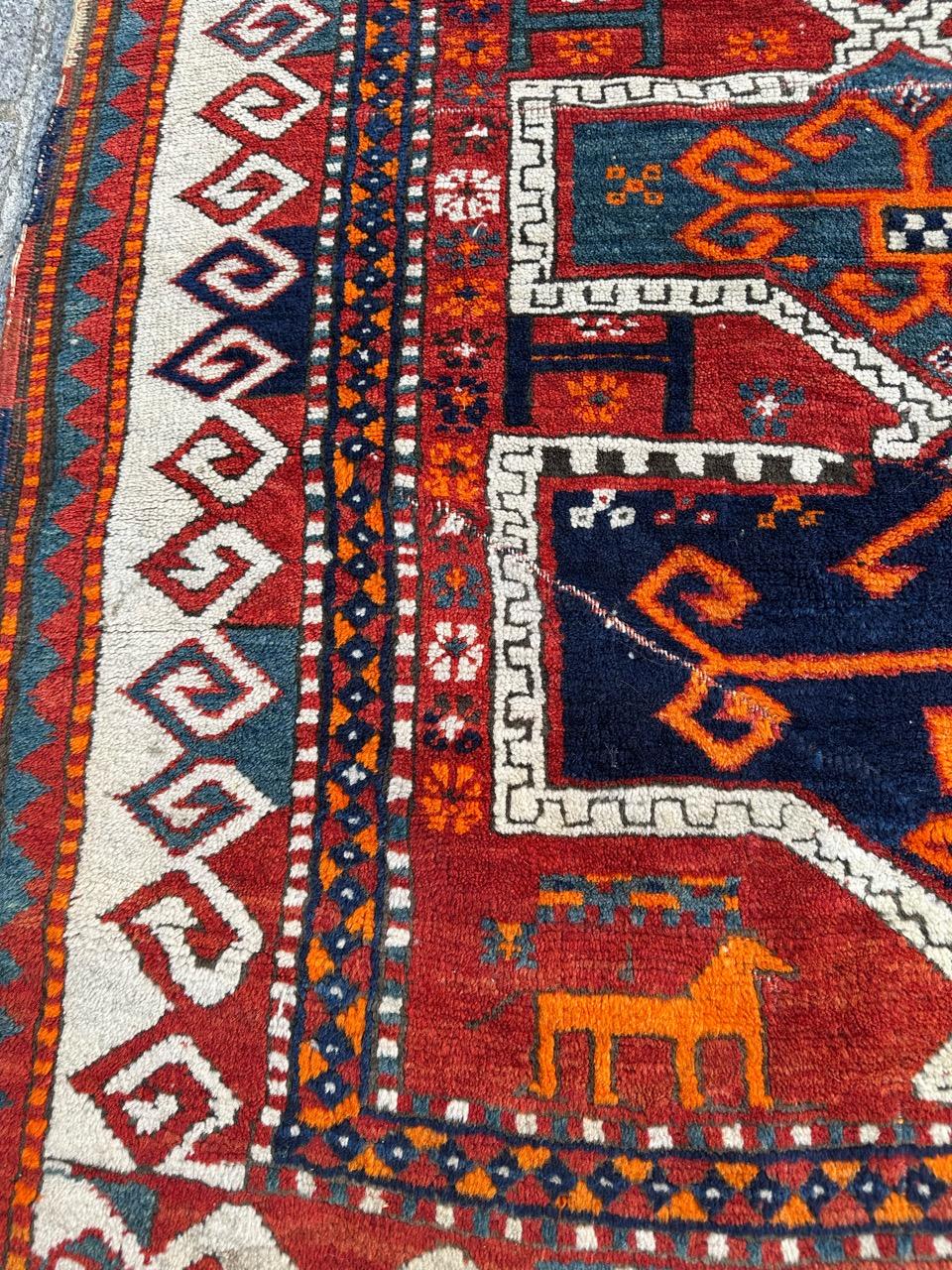 Hand-Knotted Bobyrug’s Pretty early 20th century Kazak rug  For Sale