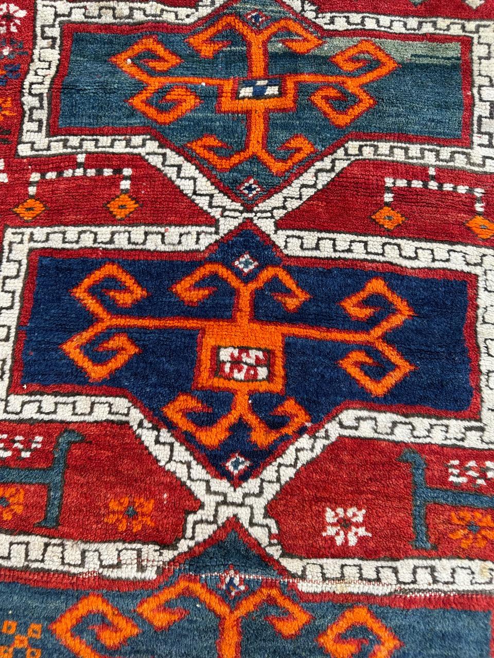 Wool Bobyrug’s Pretty early 20th century Kazak rug  For Sale