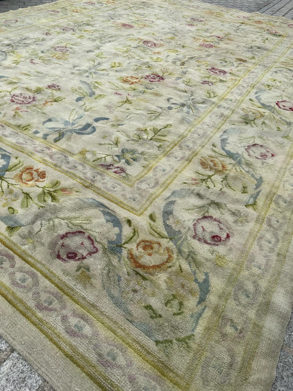 Bobyrug’s Pretty early 20th century large French Aubusson knotted rug  For Sale 6