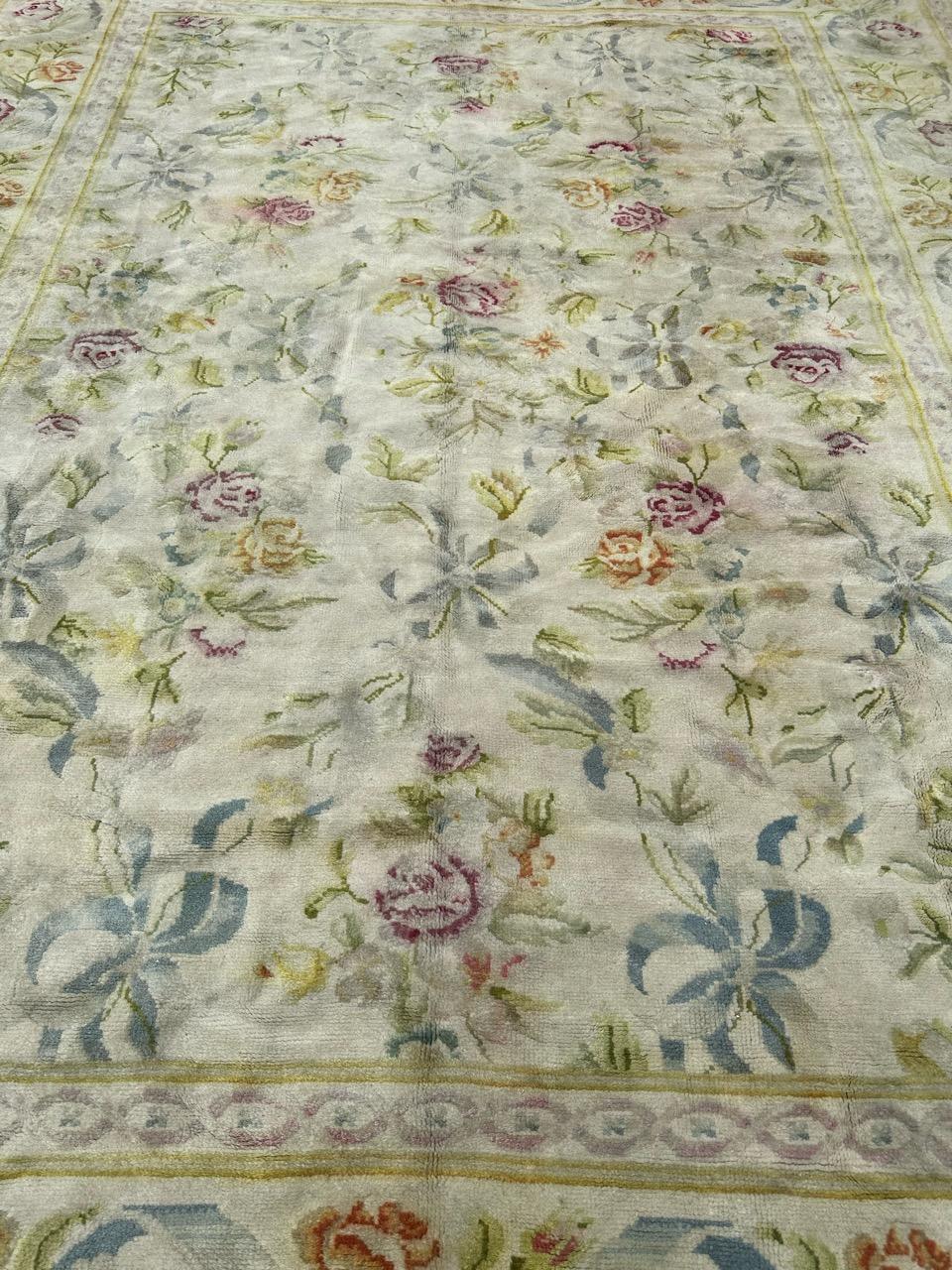 Bobyrug’s Pretty early 20th century large French Aubusson knotted rug  For Sale 13