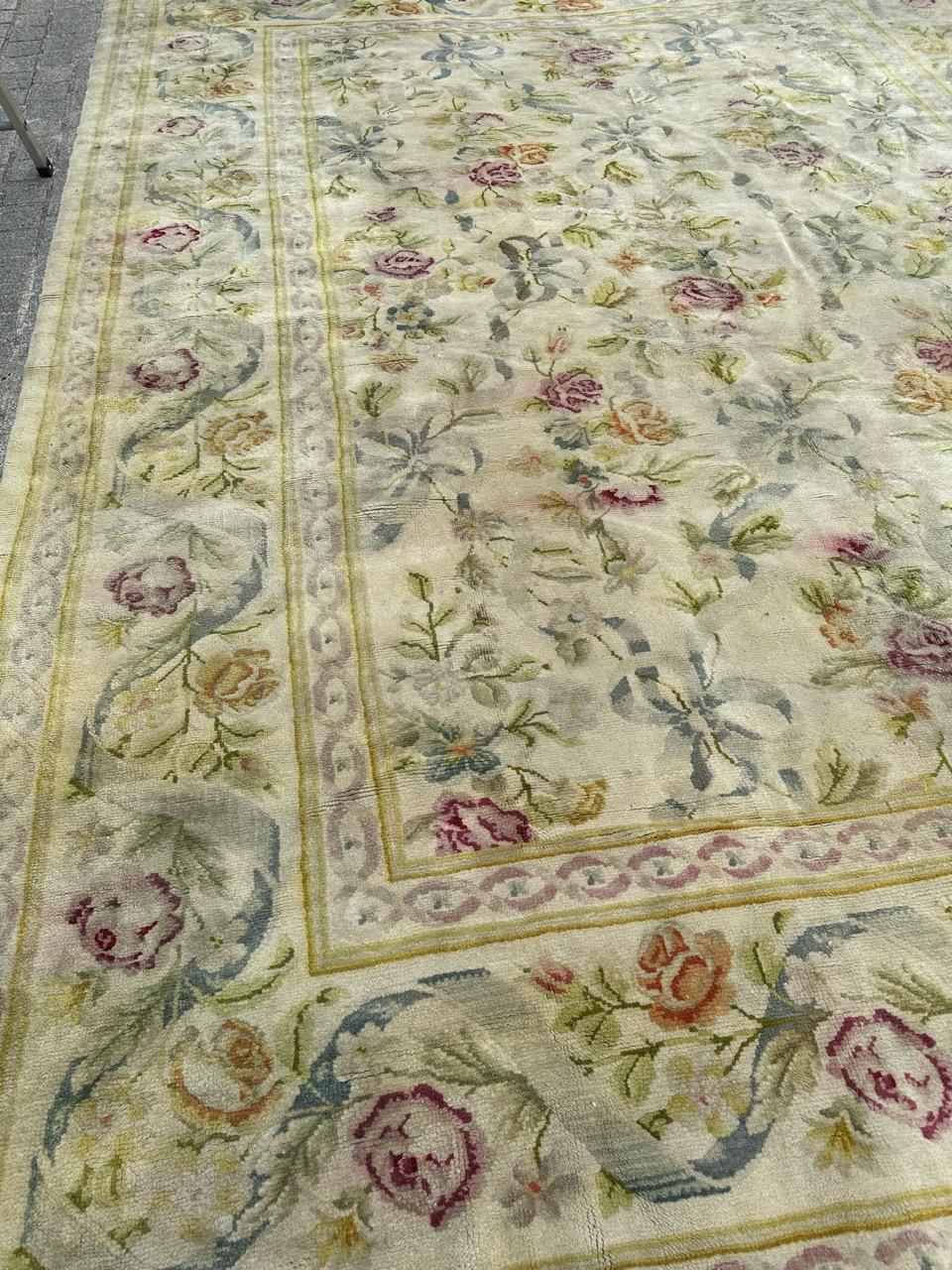 Hand-Knotted Bobyrug’s Pretty early 20th century large French Aubusson knotted rug  For Sale