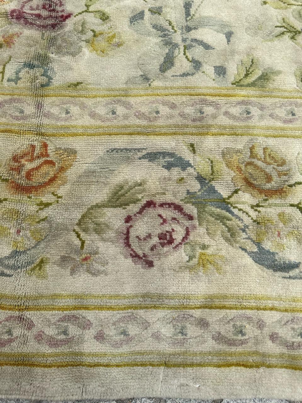 20th Century Bobyrug’s Pretty early 20th century large French Aubusson knotted rug  For Sale