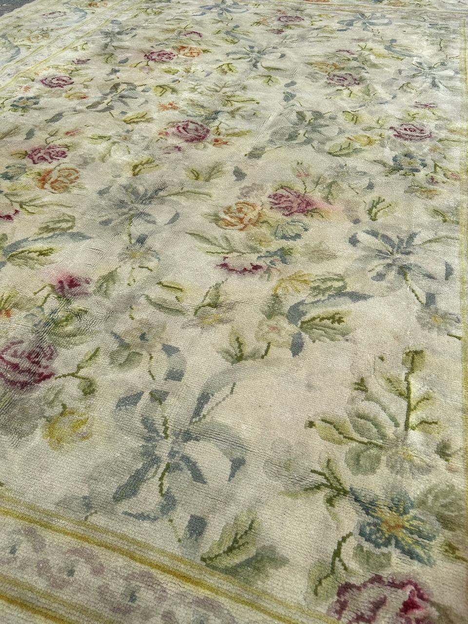 Wool Bobyrug’s Pretty early 20th century large French Aubusson knotted rug  For Sale