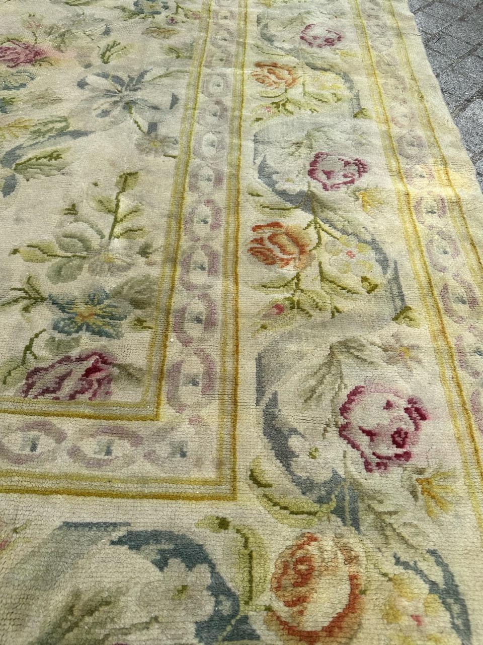Bobyrug’s Pretty early 20th century large French Aubusson knotted rug  For Sale 1
