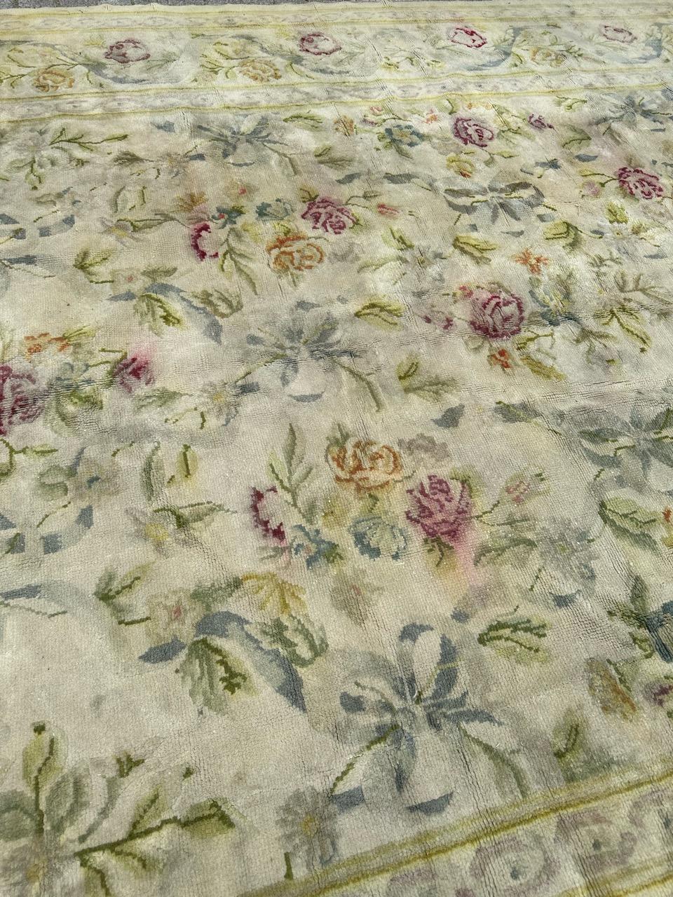Bobyrug’s Pretty early 20th century large French Aubusson knotted rug  For Sale 2