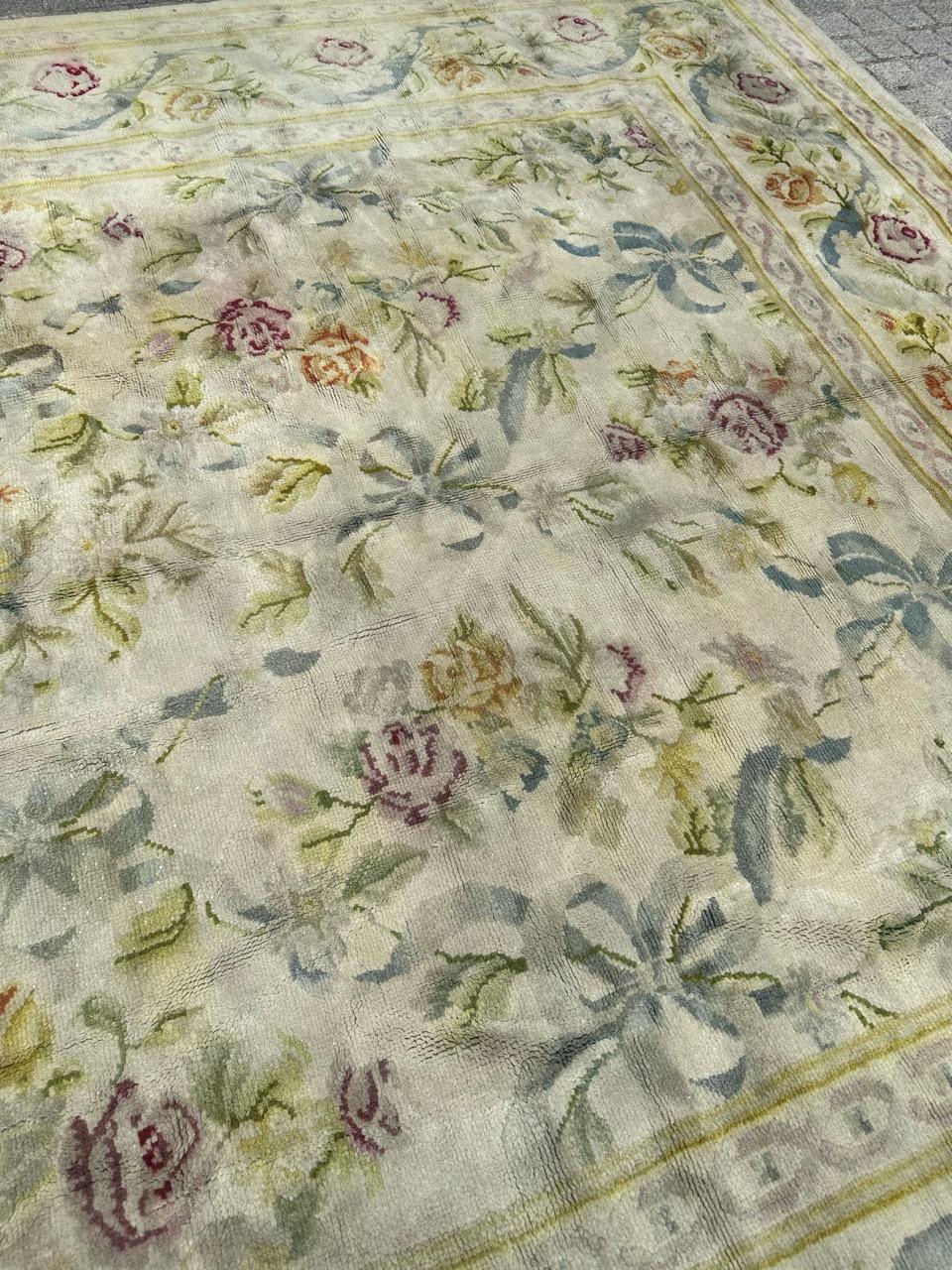Bobyrug’s Pretty early 20th century large French Aubusson knotted rug  For Sale 3