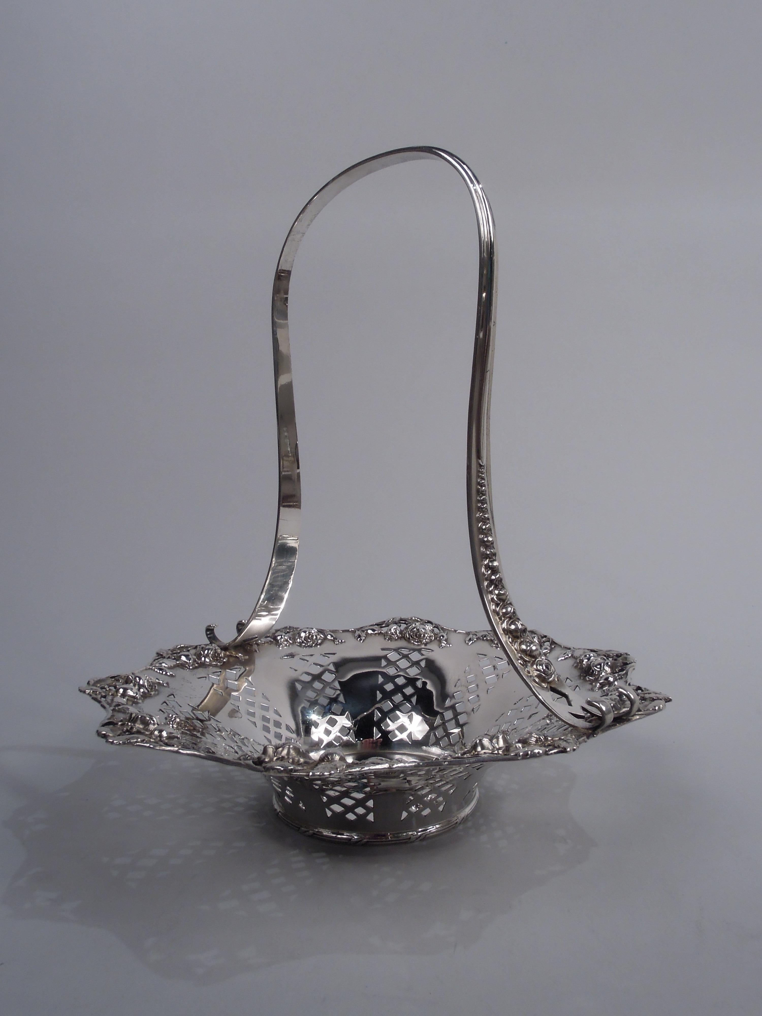 American Pretty Edwardian Sterling Silver Rosebud Basket by Tiffany For Sale