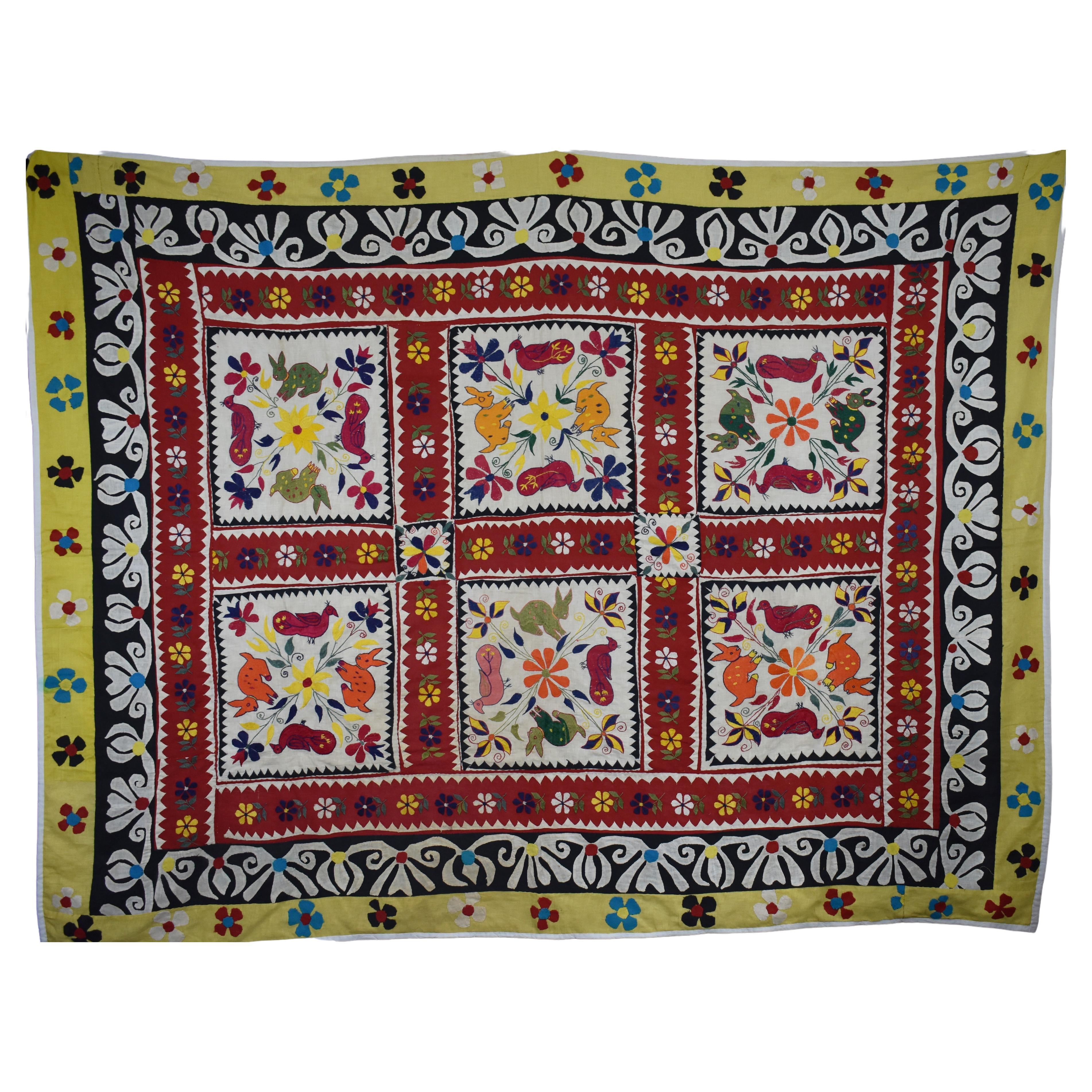 Pretty Embroidered and Appliqued Bedcover For Sale