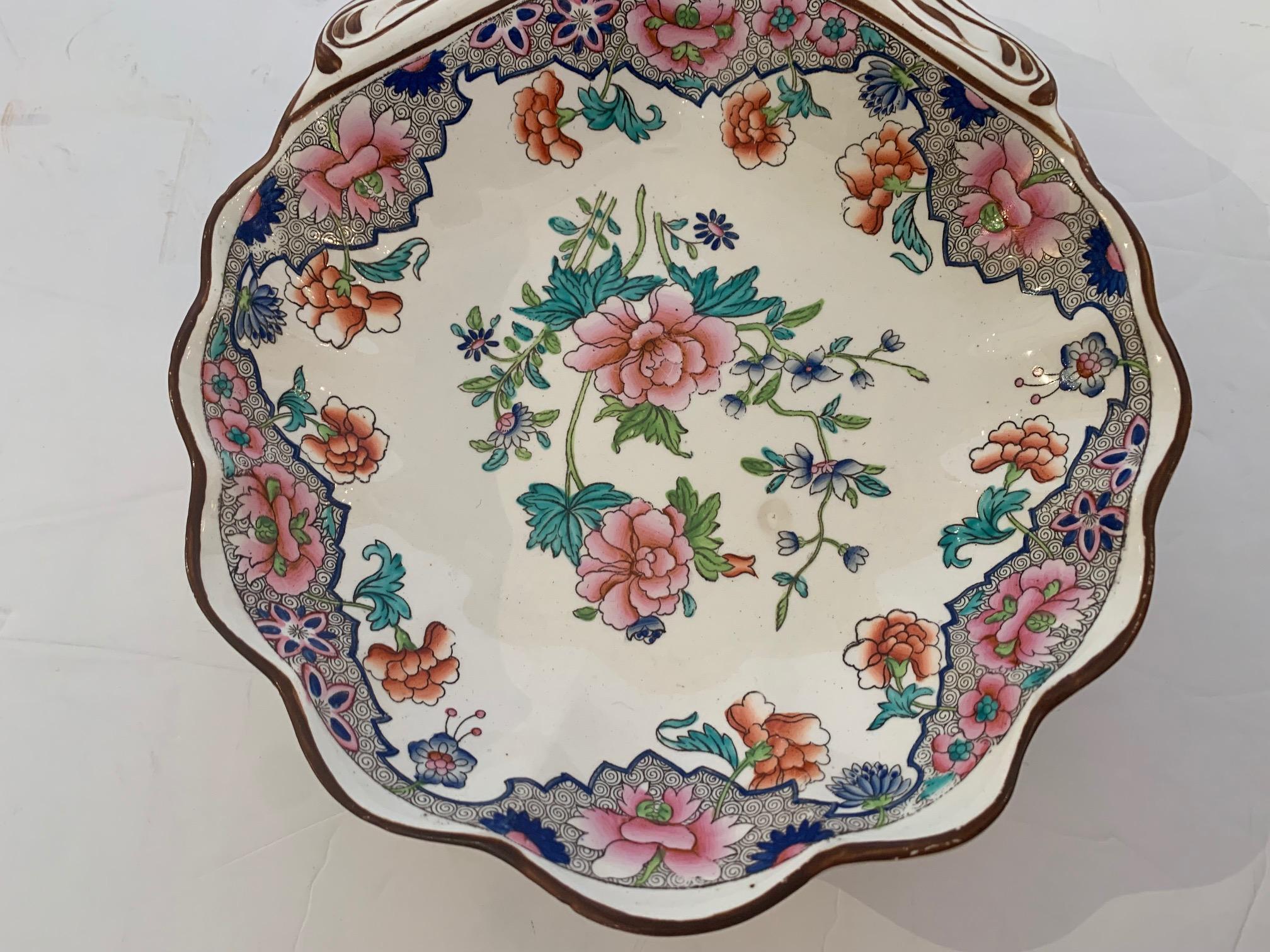 A lovely scalloped edge Spode serving dish having floral decoration and gold leaf embellishments.