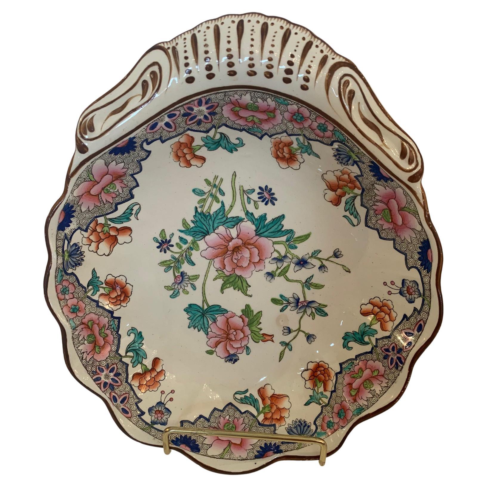 Pretty English Antique Spode Clamshell Serving Dish For Sale