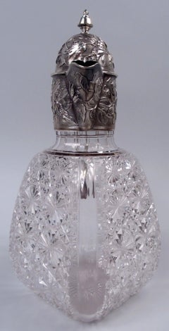 Hübsche englische viktorianische Karaffe aus Sterling Silber und geschliffenem Glas, 1889