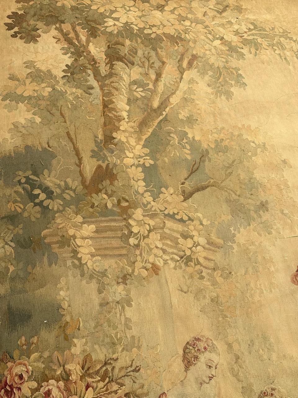 Hand-Woven Pretty fine antique silk french Aubusson tapestry For Sale