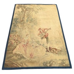Bonito tapiz francés antiguo de seda Aubusson
