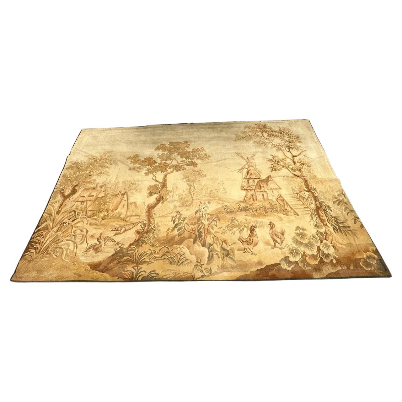 Pretty fine large antique french Aubusson tapestry